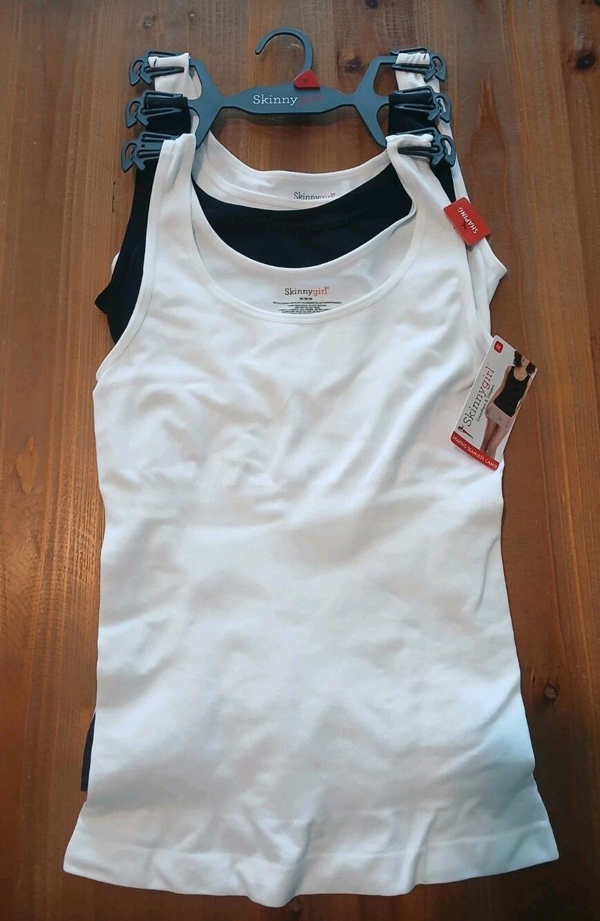 3-Pack SkinnyGirl Control Shaping Seamless Camis Tank Tops White Black Medium